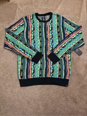 NEW Empyre Sweater Mens M Brock Vert Coogi Style Geometric Colorful Loud Grandpa